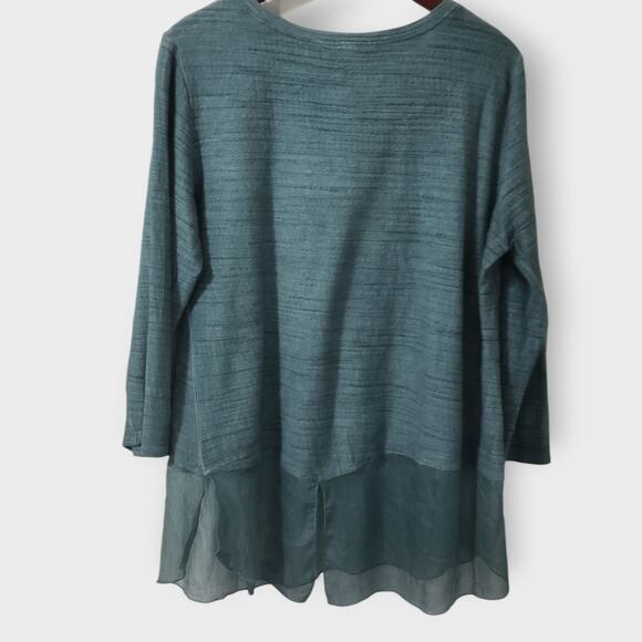 Ali Miles Floral Embroidered Lace Trim Tunic Top Green Spacedye Large Oversized - Picture 6 of 14